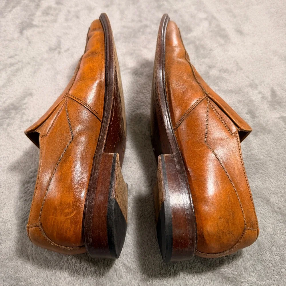 Kingston Loafers Mens Tan Leather Square Toe Slip On Made in Spain 41 Shoes